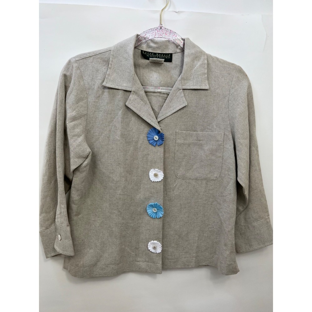 Harve Benard Beige Linen Blend 3/4 Sleeve Jacket Buttons Womens Size‎ 4P